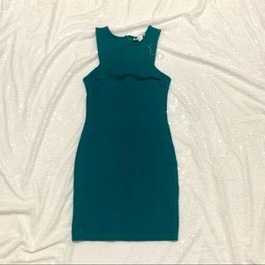 Teal midi length bodycon dress